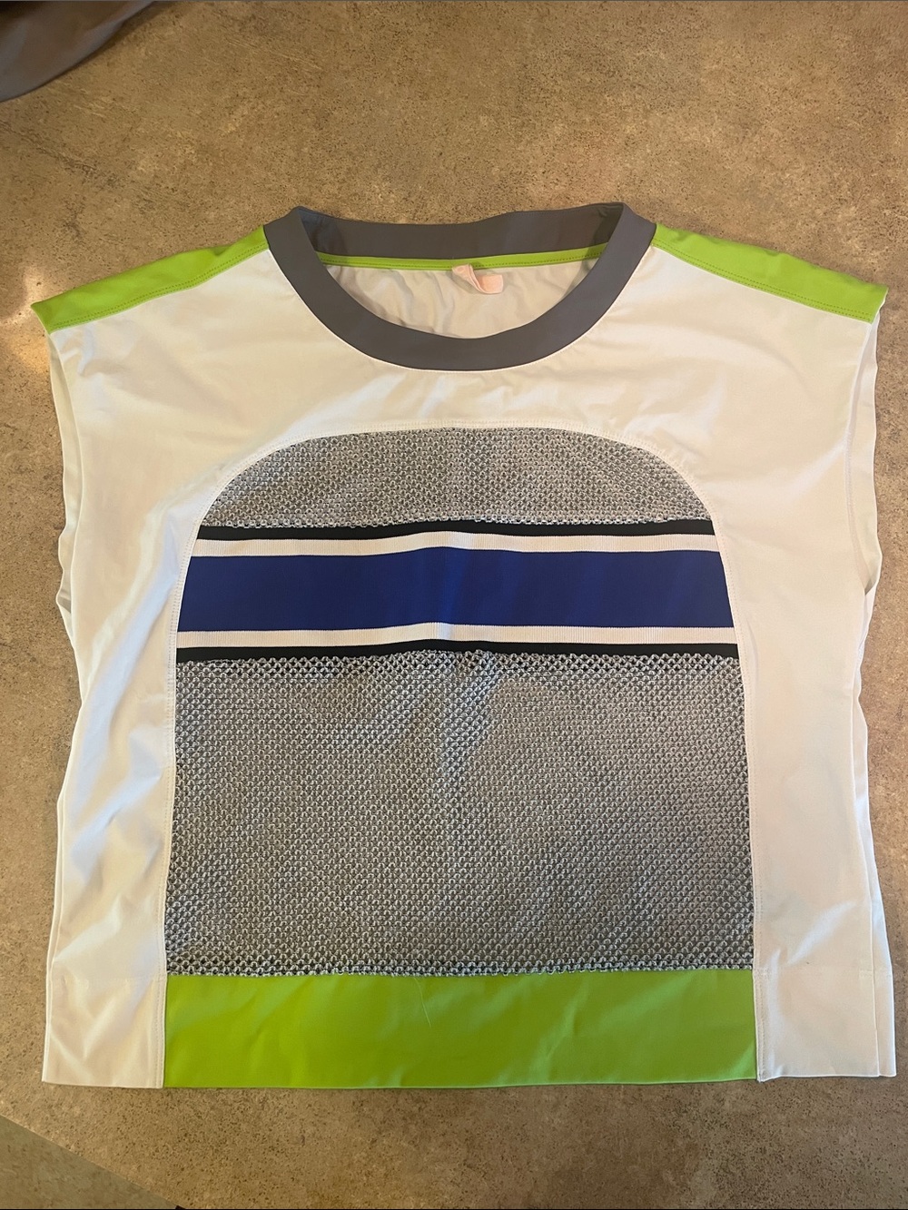 White & Lime Colorblock Athletic Jersey Top